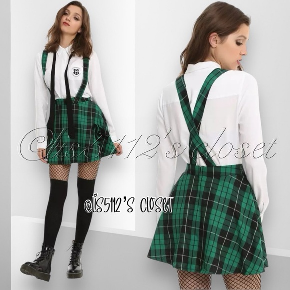 Hot Topic Harry Potter Slytherin Green Plaid Suspender Dress // Skirt Sz XL - Picture 7 of 16